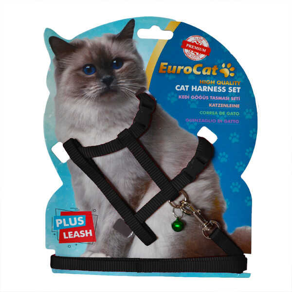 EuroCat Kedi Göğüs Tasması Düz Siyah Kedi Göğüs Tasmaları