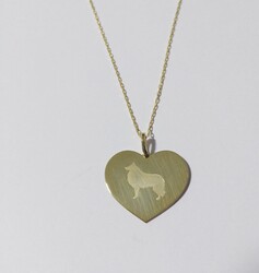 Petcanlar Kalp Desenli İçi Dolu Köpek Figürlü Gümüş Kolye Gold 925 Ayar