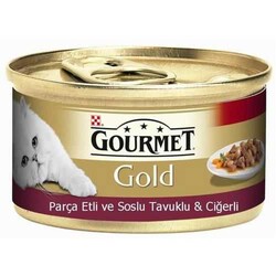 Proplan Gourmet Gold Parça Etli Soslu Tavuklu Ciğerli Kedi Konservesi 85 Gr