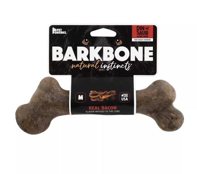 BarkBone Dinosaur Bacon Aromalı Bitmeyen Köpek Çiğneme Kemiği Küçük Boy 16.5 Cm