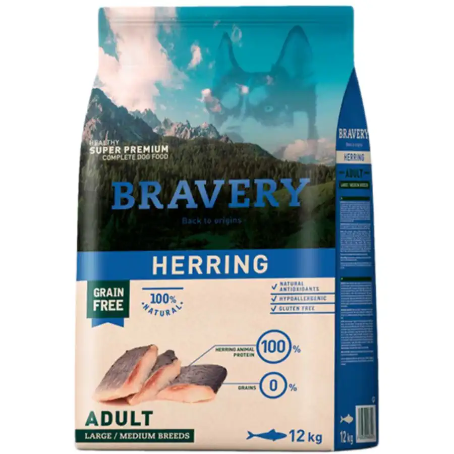 Bravery Tahılsız Ringa Balıklı Yetişkin Büyük/Orta Irk Köpek Maması 12 Kg