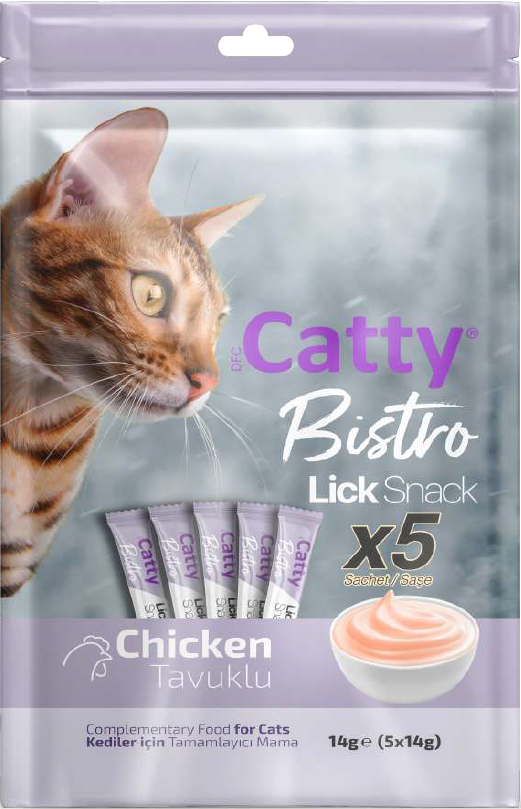 Catty Bistro Kısır Kedi Lick Snack Tavuklu Etli Sıvı Ödül 5X14 Gr