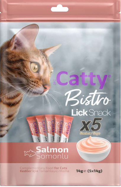 Catty Bistro Yetişkin Kedi Lick Snack Somon Balıklı Sıvı Ödülü 5X14 Gr