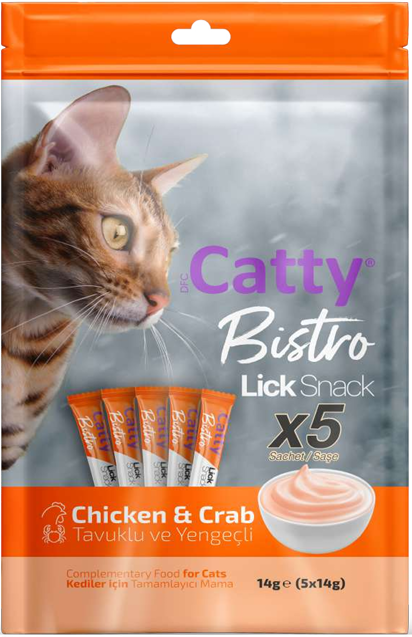 Catty Bistro Yetişkin Kedi Lick Snack Tavuklu Etli Yengeçli 5X14 Gr