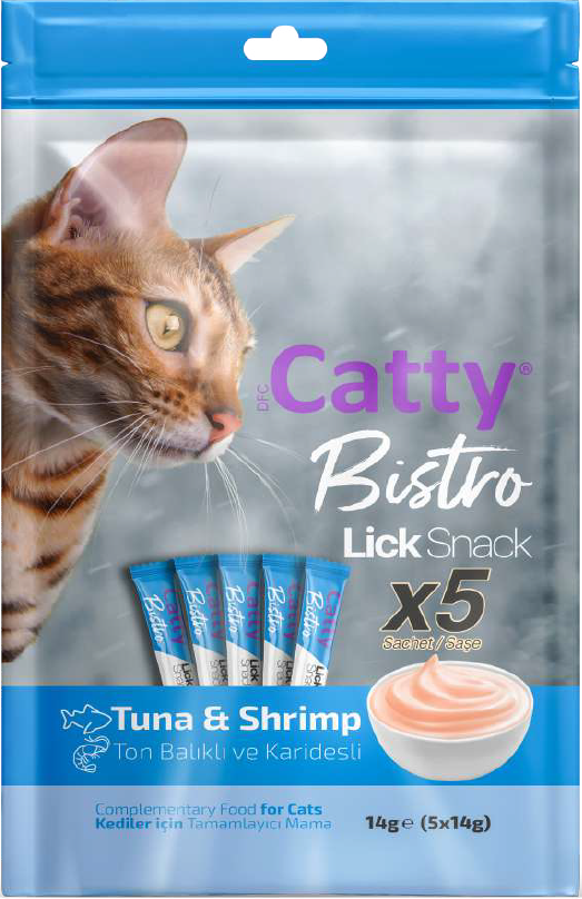 Catty Bistro Yetişkin Kedi Lick Snack Ton Balıklı Karidesli Sıvı Ödülü 5X14 Gr