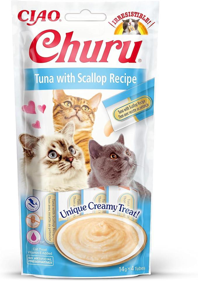 Cıau Churu Cream Ton Balıklı ve Deniz Taraklı Kedi Ödül Kreması 4X14 Gr
