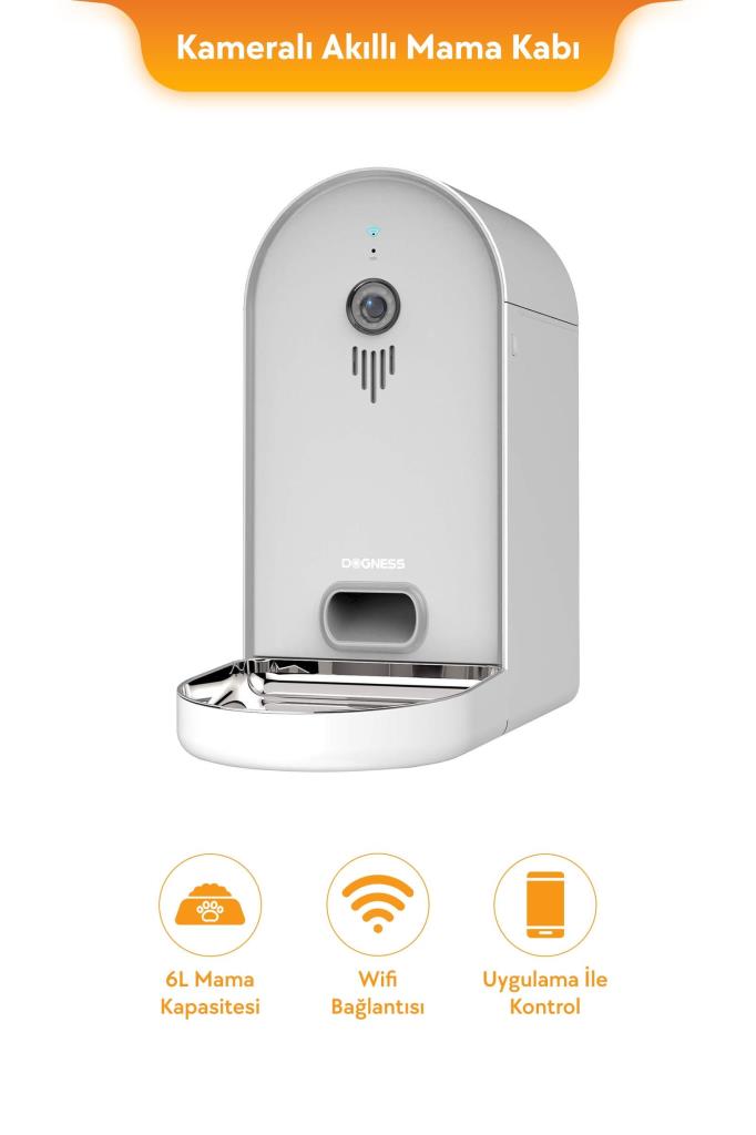 Dogness Kedi Köpek Akıllı Mama Kabı HD Kameralı Wi-Fi Bağlantılı 6 Litre