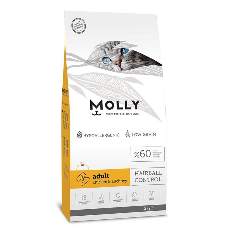 Molly Hairball Düşük Tahıllı Tavuklu Yetişkin Kedi Maması 2 Kg
