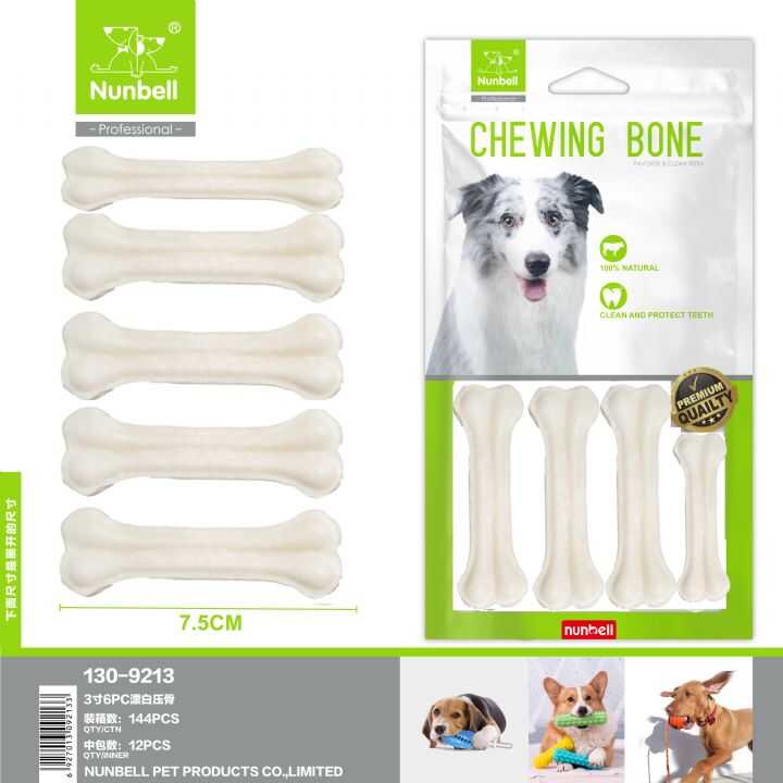 Nunbell Deri Pres Köpek Kemiği Beyaz 6 li 7,5 Cm 