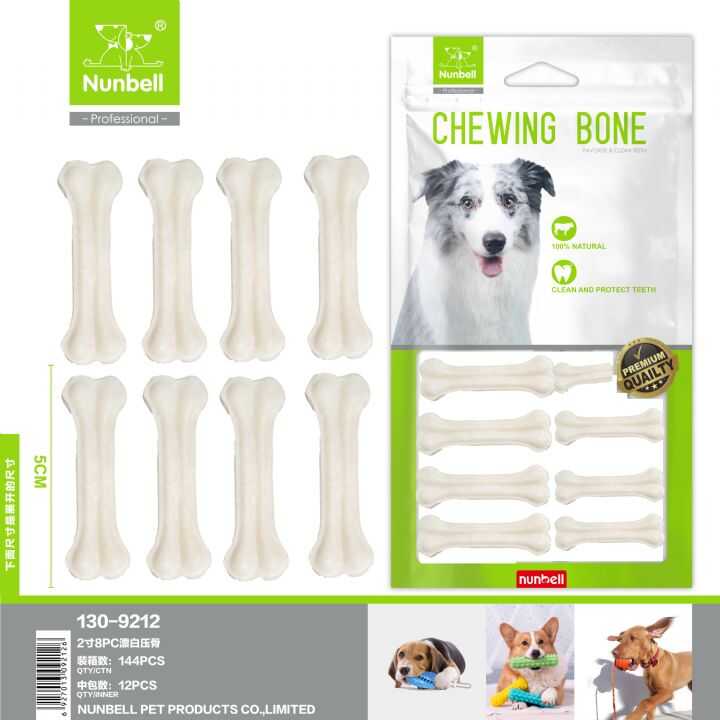 Nunbell Deri Pres Köpek Kemiği Beyaz 8 li 5 Cm 