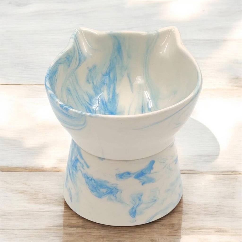 Pet Pretty Anyaklı Kedi Figür Su Mama Kabı Mavi Desen