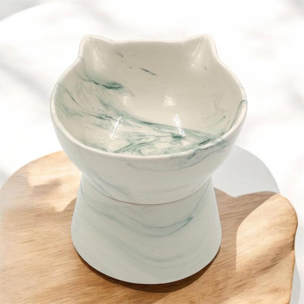 Pet Pretty Anyaklı Kedi Figür Su Mama Kabı Yeşil Desen