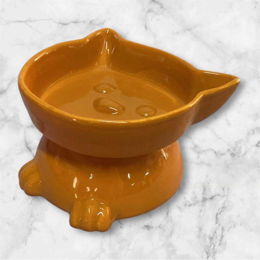 Pet Pretty Ayaklı Kedi Su Mama Kabı Desenli No:5 Turuncu