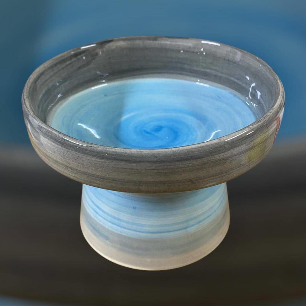 Pet Pretty Fırça İzli Su Mama Kabı Mavi Gri Desenli 