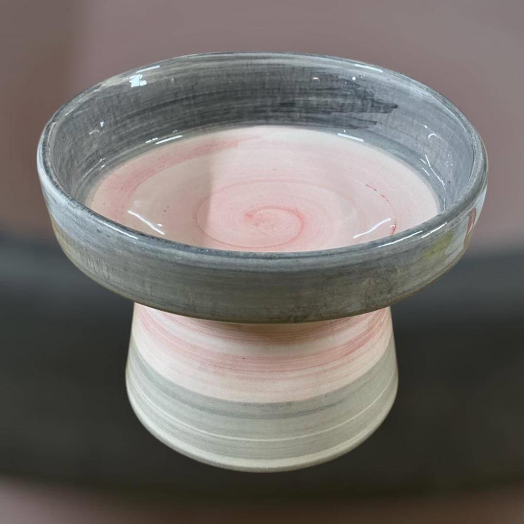 Pet Pretty Fırça İzli Su Mama Kabı Pembe Gri Desenli 