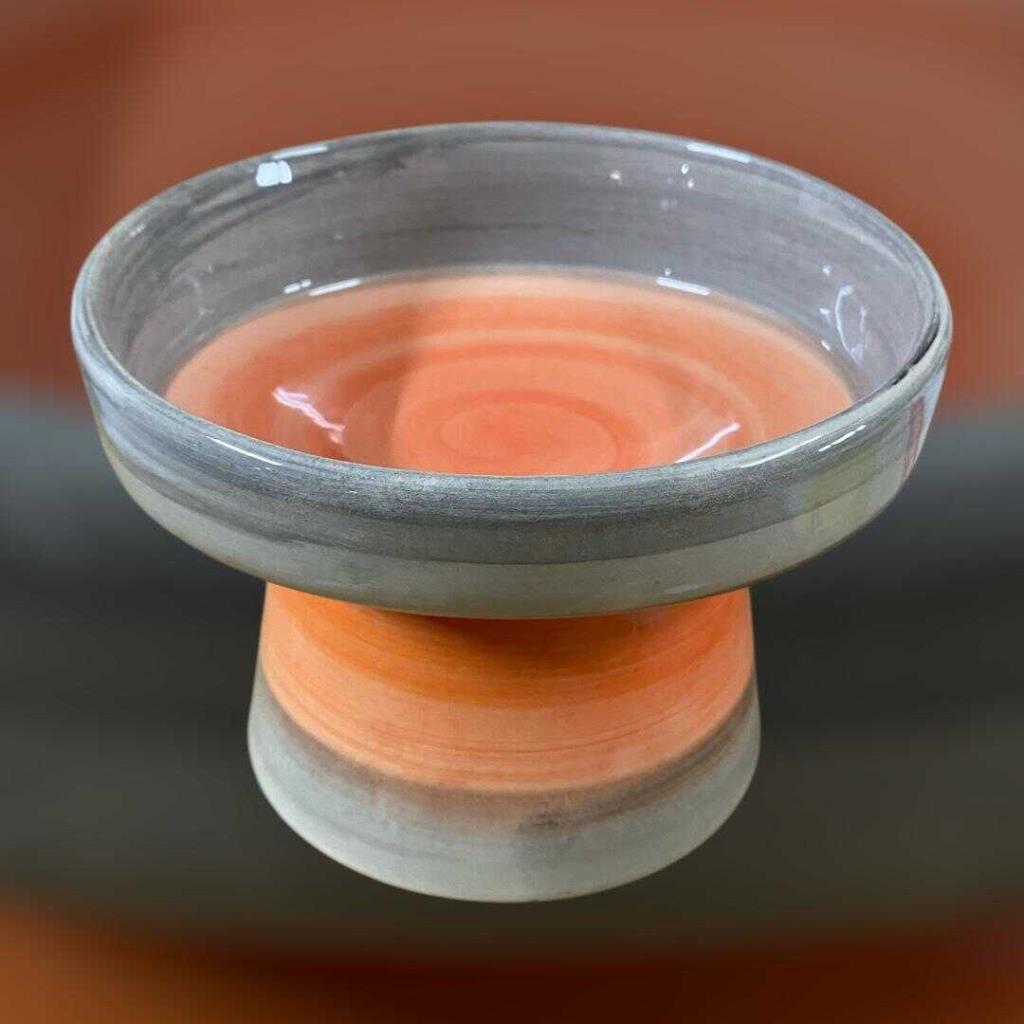 Pet Pretty Fırça İzli Su Mama Kabı Turuncu Gri Desenli 