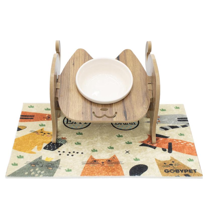 Petcanlar Ahşap Kedi Köpek Mama Seramik Su Kabı 12x5 cm 330 ml 