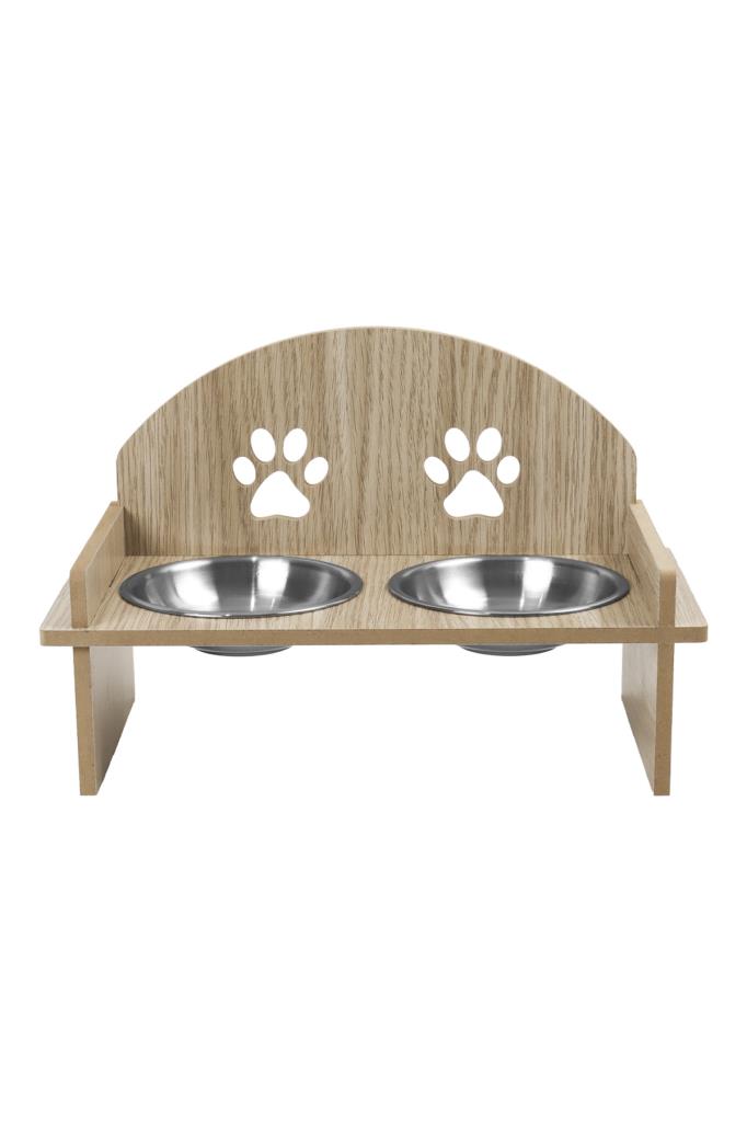 Petcanlar Ahşap Köpek Kedi İkili Mama Su Kabı 