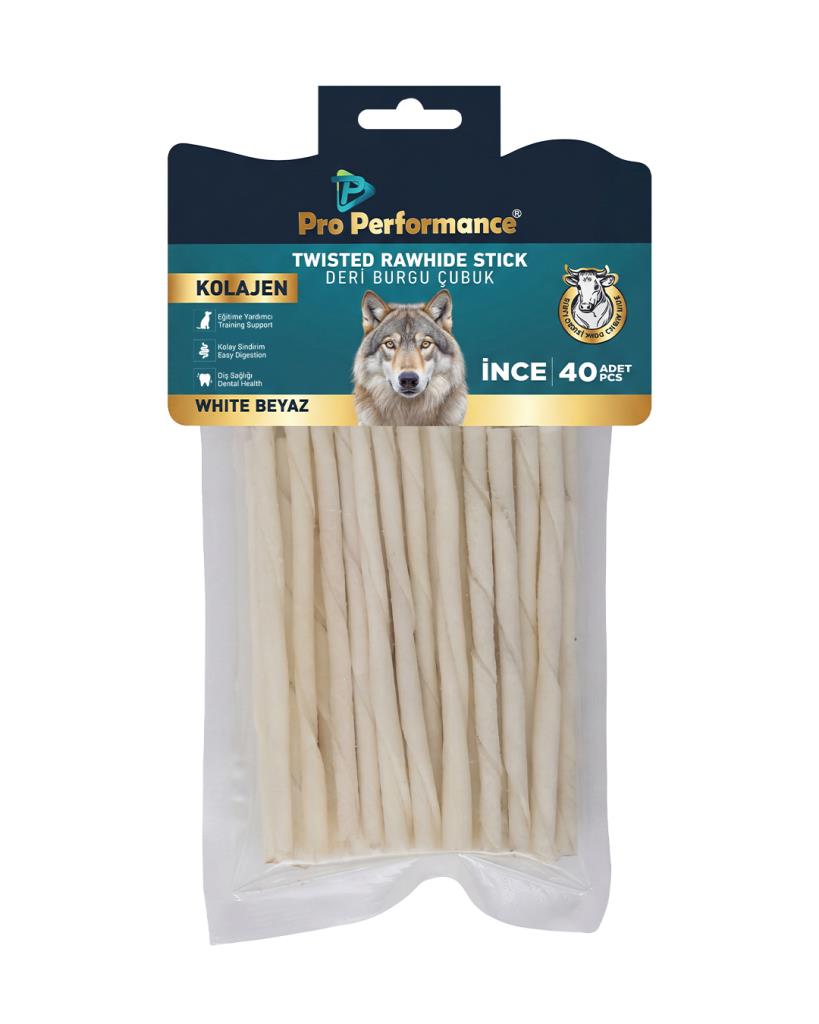 Pro Perfonce Twısted Rawhıde Stıck Kolajen Deri Burgu Çubuk Beyaz 20 li