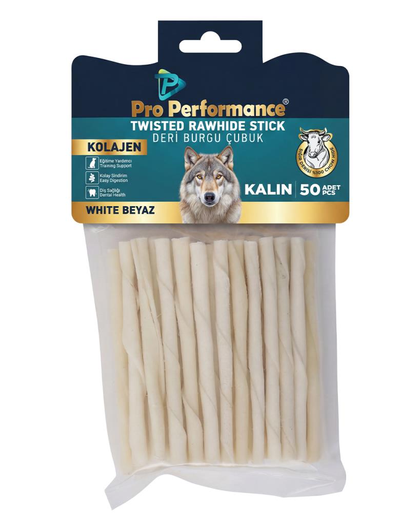 Pro Perfonce Twısted Rawhıde Stıck Kolajen Deri Burgu Çubuk Beyaz 50 li