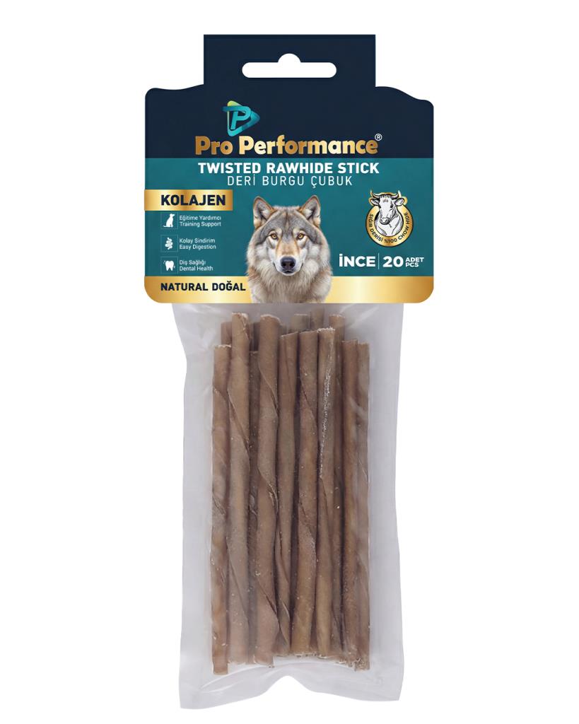 Pro Perfonce Twısted Rawhıde Stıck Kolajen Deri Burgu Çubuk Natural Doğal 20 li
