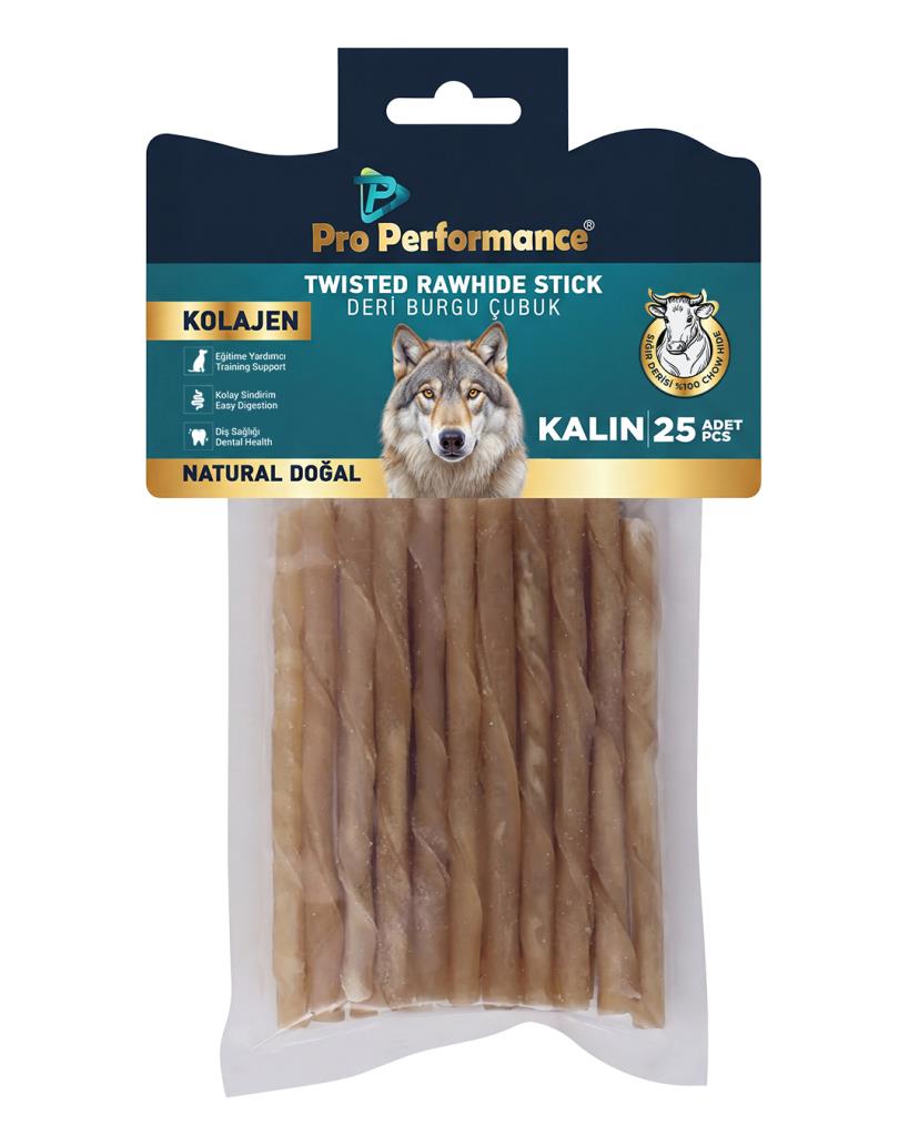 Pro Perfonce Twısted Rawhıde Stıck Kolajen Deri Burgu Çubuk Natural Doğal 50 li