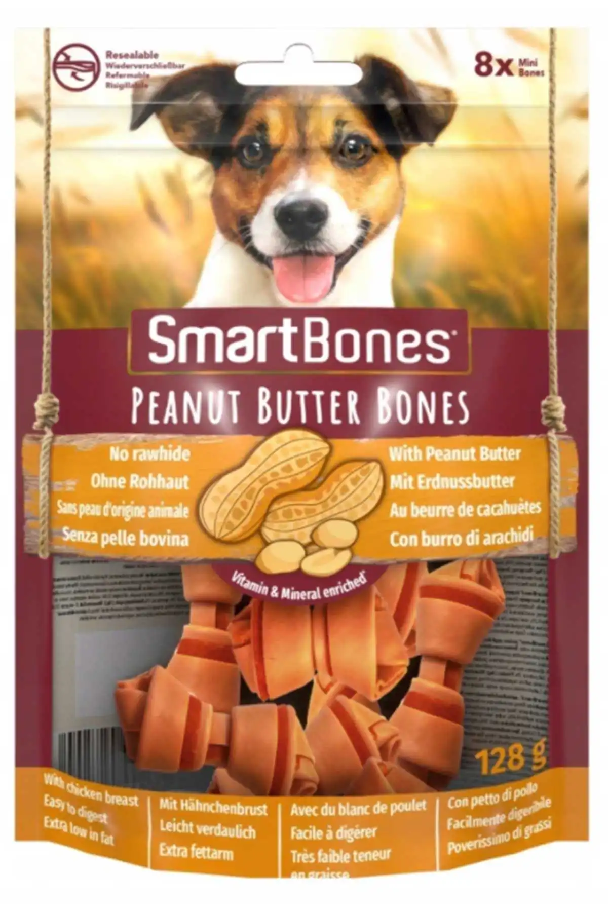 SmartBones Küçük Irk Köpekler için Tavuk ve Fıstık Ezmeli Ödül Kemiği (8li) 128 Gr