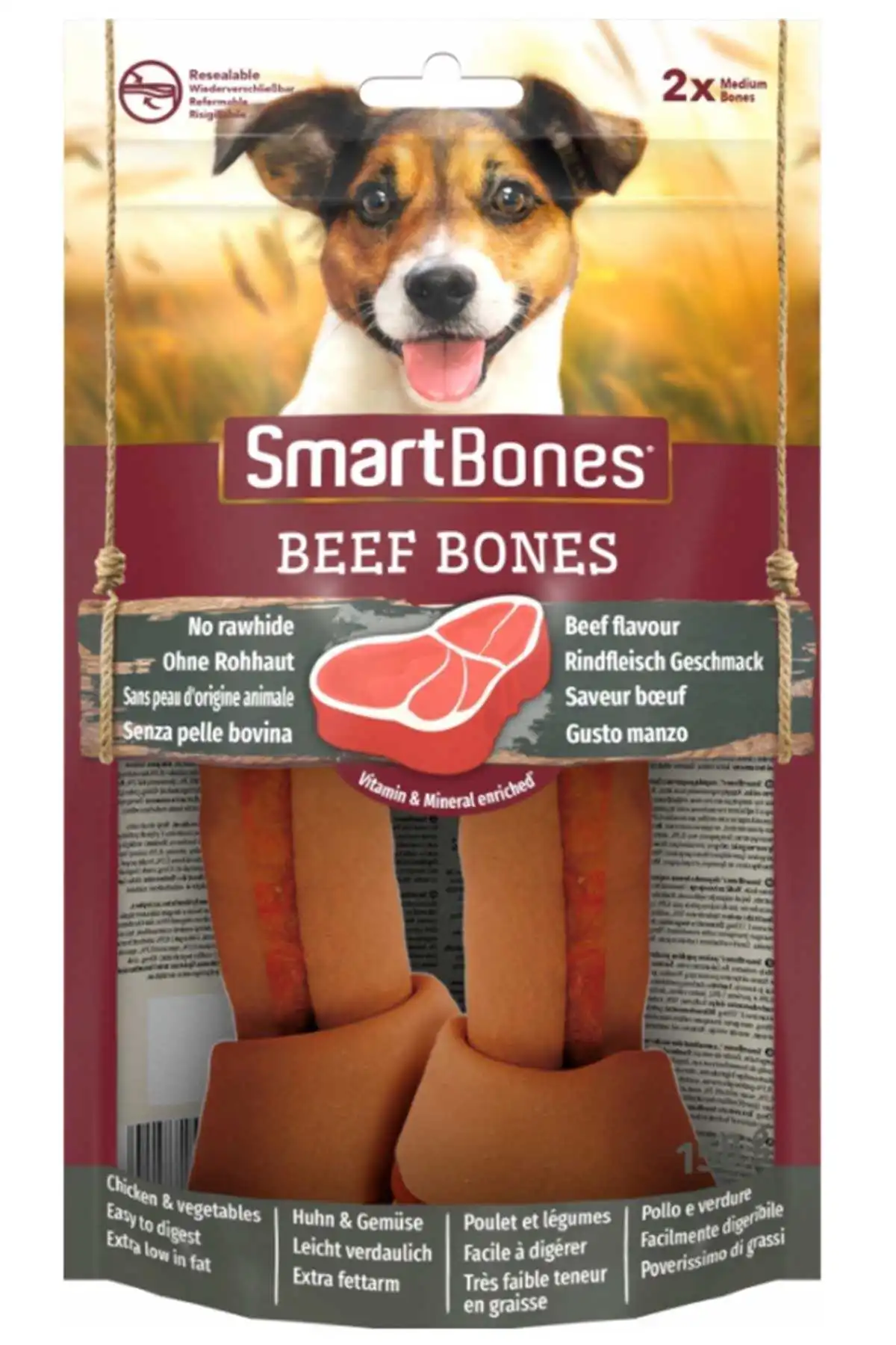 SmartBones Orta Irk Köpekler için Biftekli Ödül Kemiği (2li) 158 Gr