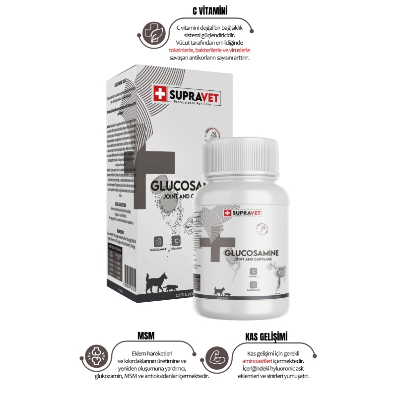 Supravet Glucosamine Kedi Ve Köpek Eklem Sağlığı Güçlendirici Glukozamin Tablet + Vitamin C 75 Tablet