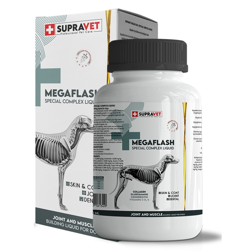 Supravet Köpekler için Eklem ve Kas Geliştirici Likit Megaflash +XXL Special Complex Liquid 500 ml 