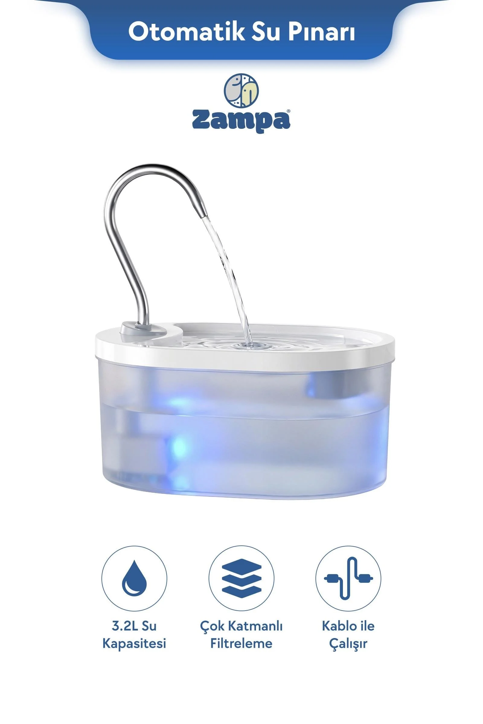 Zampa Oval Otomatik Su Pınarı 3.2 Litre