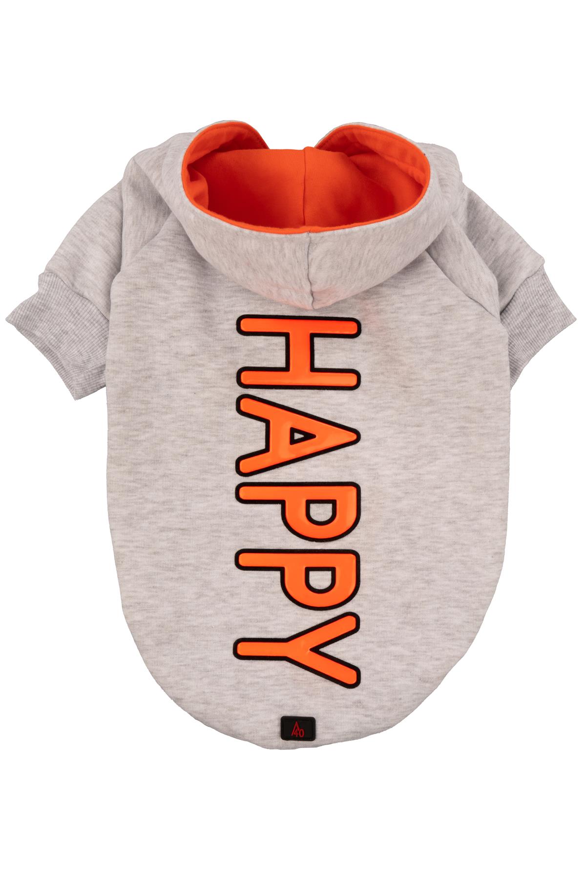 A40 Happy Gri Kapüşonlu Köpek Sweatshirt Medium