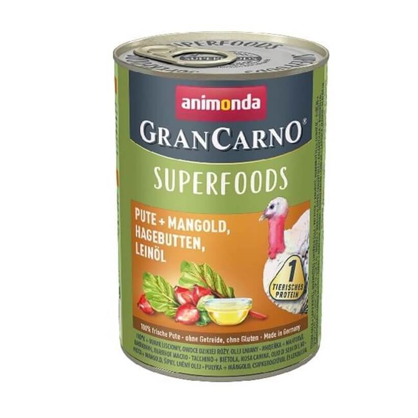 Animonda Gran Carno Superfoods Hindi Pazı Kuşburnu Köpek Konservesi 400 Gr