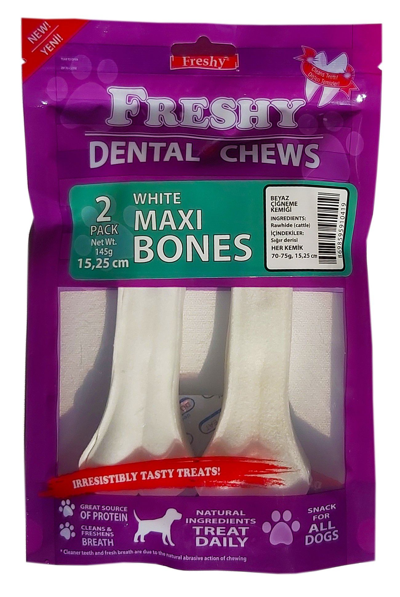 Freshy Maxi Boy Beyaz Dental Kemik 15 Santim 2'li Paket Toplam 145 Gram