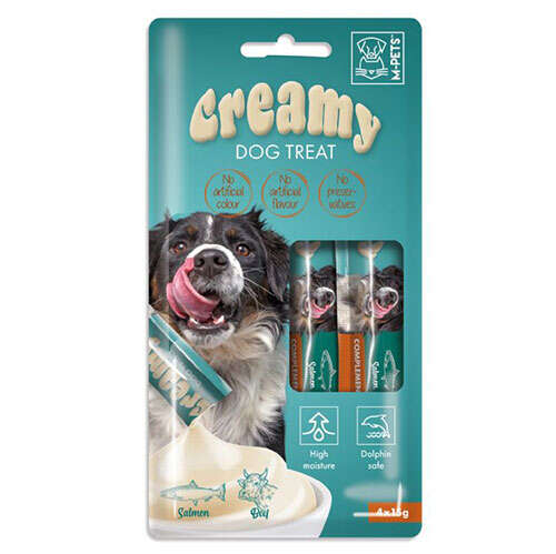 M-Pets Creamy Somonlu Sığır Etli Ek Besin ve Köpek Ödülü 4x15 Gr