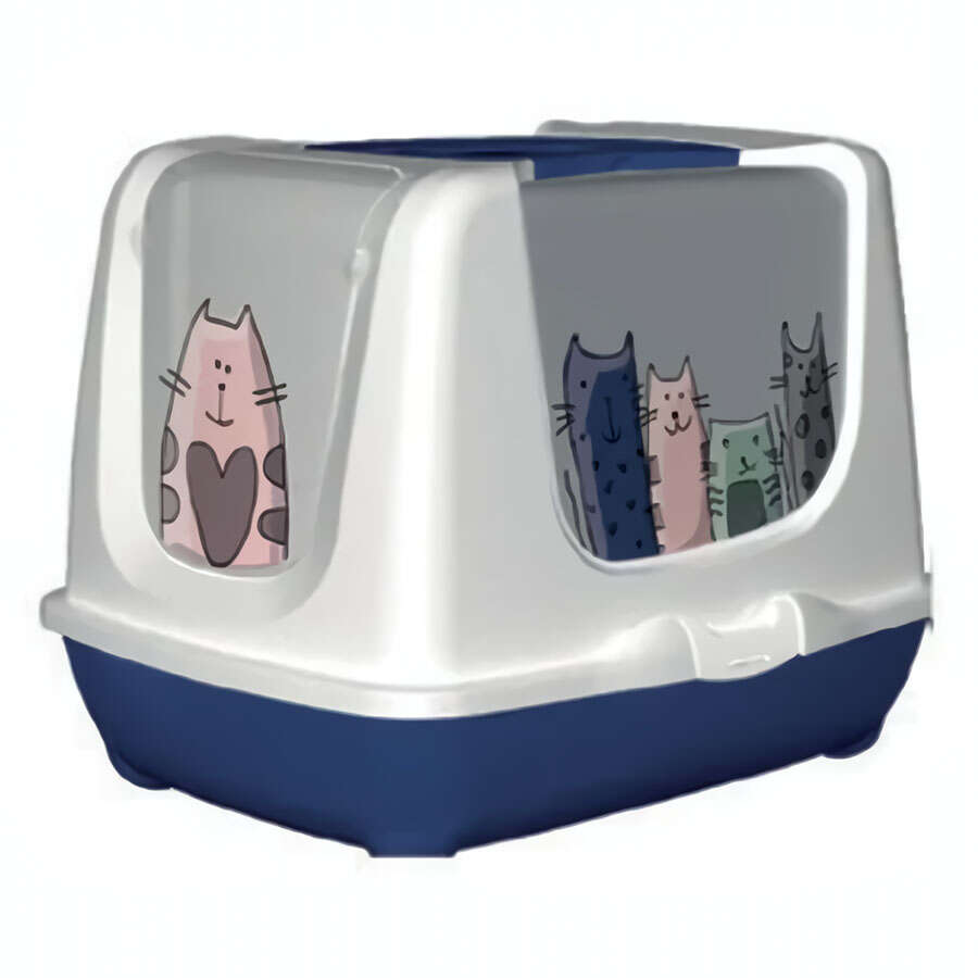 Moderna Trendy Kedi Desenli Kapalı Kedi Tuvaleti 57 Cm
