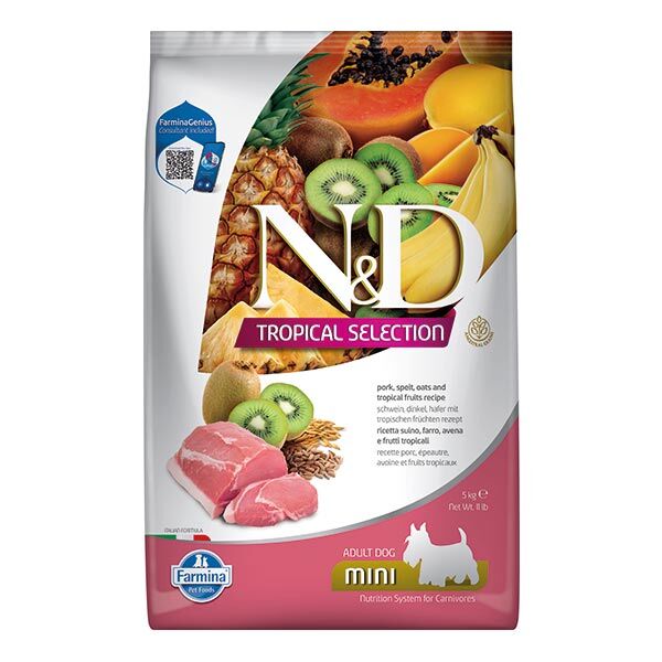 ND Tropical Selection Domuz Etli ve Tropikal Meyveli Mini Irk Yetişkin Köpek Maması 5 Kg