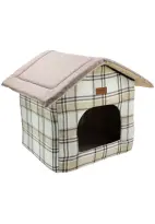Lepus Shack House Kedi Köpek Yuvalı Yatak Ekose Krem 35x35x40 Cm