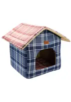 Lepus Shack House Kedi Köpek Yuvalı Yatak Ekose Mavi 35x35x40 Cm
